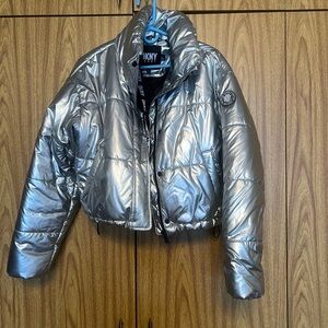 DKNY Metallic Silver Women's Puffer Jacket